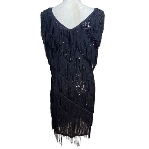 Pretty Guide Womens Black Sequin Tassels Gatsby Dress Large - Picture 4 of 6